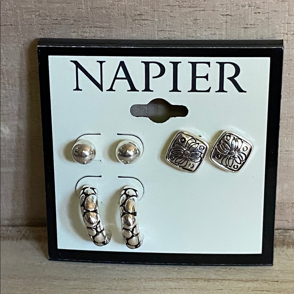 Napier Silver textured post Earring Trio